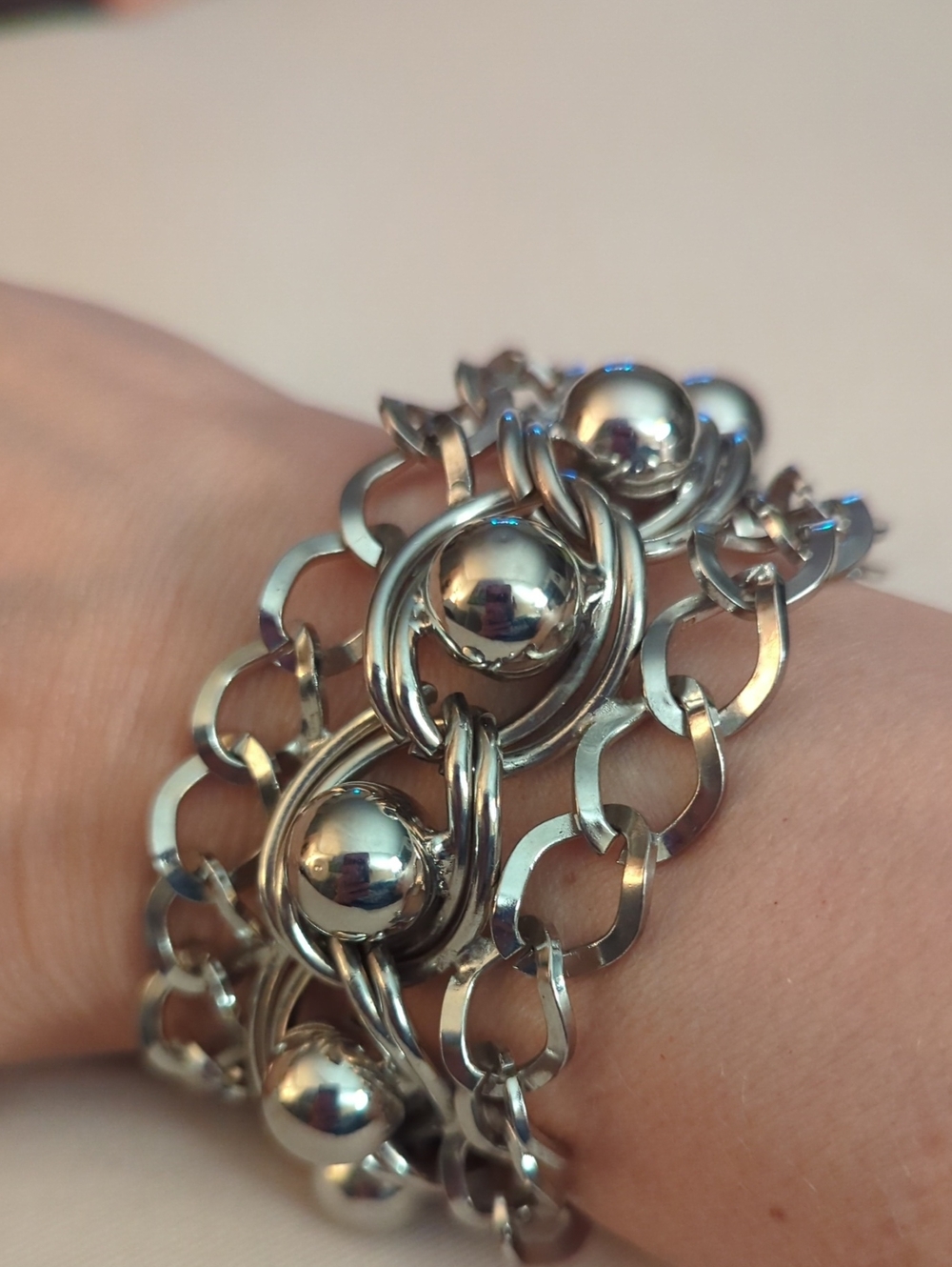 Silver Ball Link Statement Bracelet